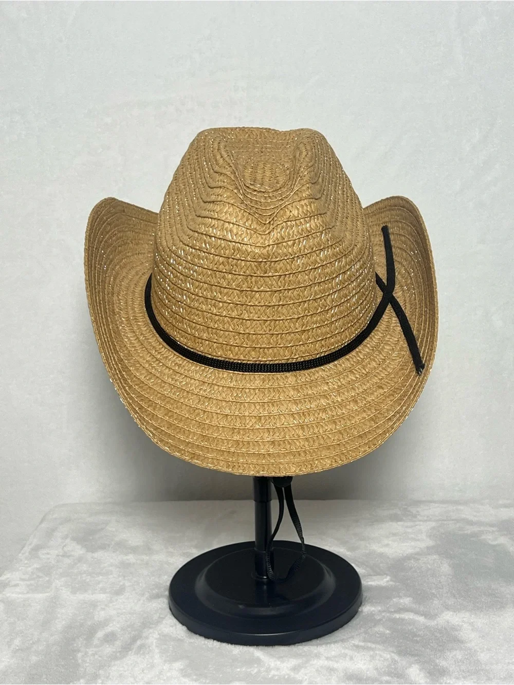 NWOT Natural Straw Western Cowgirl Cowboy Hat with Black Trim and Chin Cord